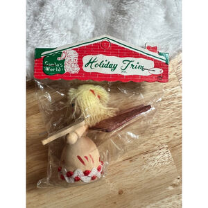 Vintage Santa’s World Wooden Angel Christmas Ornament Holiday Red White NEW